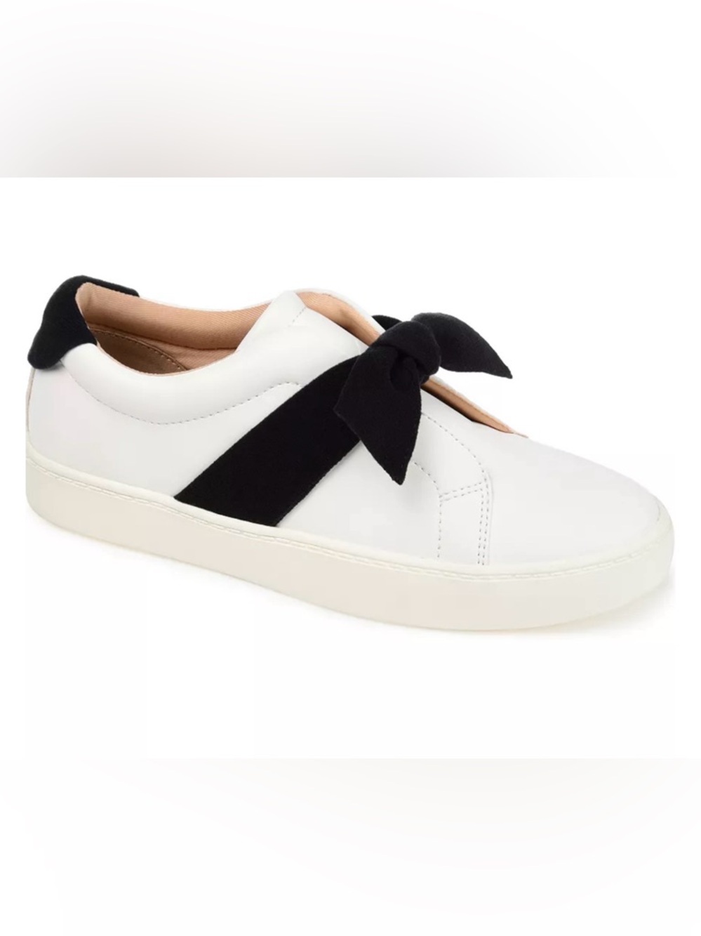 Journee Collection White Sneaker with Black Bow Detail